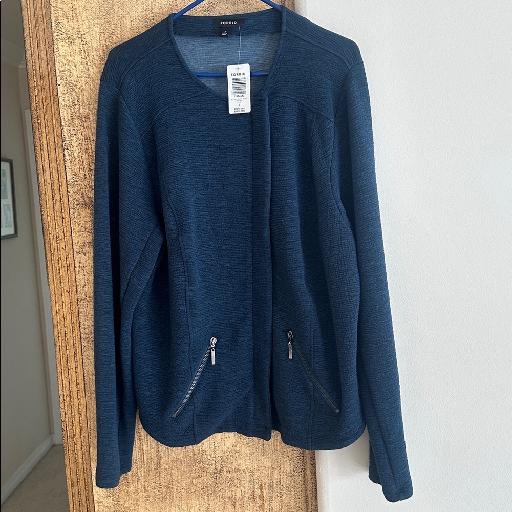 NWT Torrid Blue Knit Zip Moto Jacket Size 3